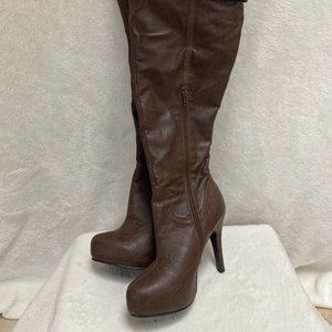 Vegan Cuff Over the Knee Brown High Heel Boots Sz6